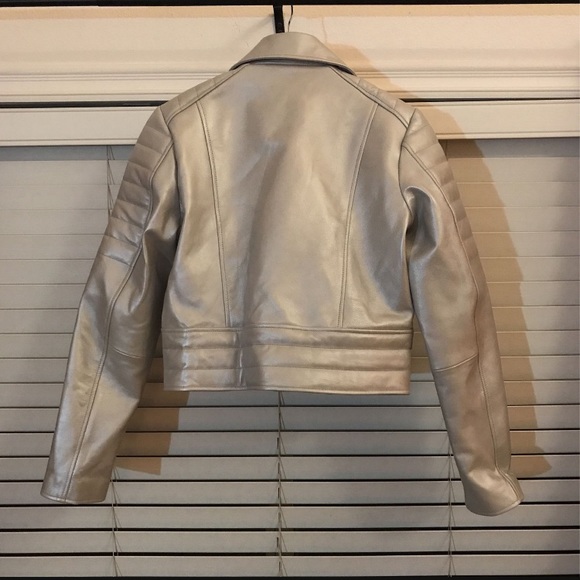 Womens Shiny Platinum Silver Leather Motorcycle Jacket - Picture 7 of 9